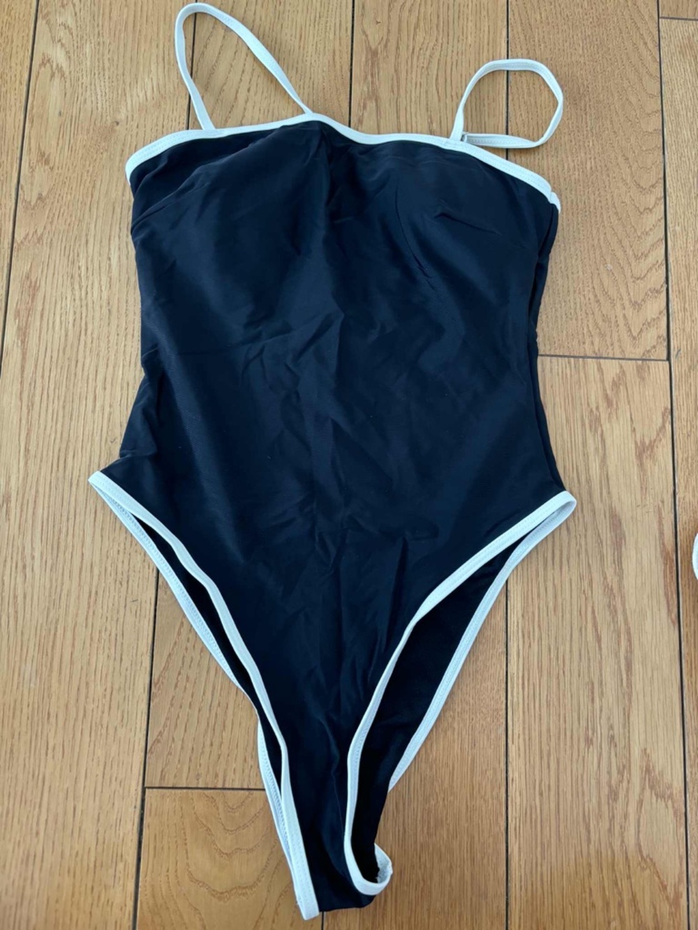 Black One-Piece Swimsuit with White Trim - Classic Feminine Fit